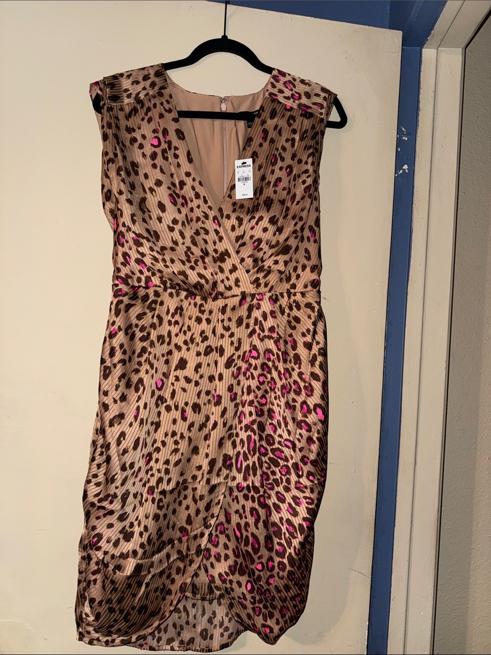 Express Tan Leopard Print Midi Dress with Pink Spots